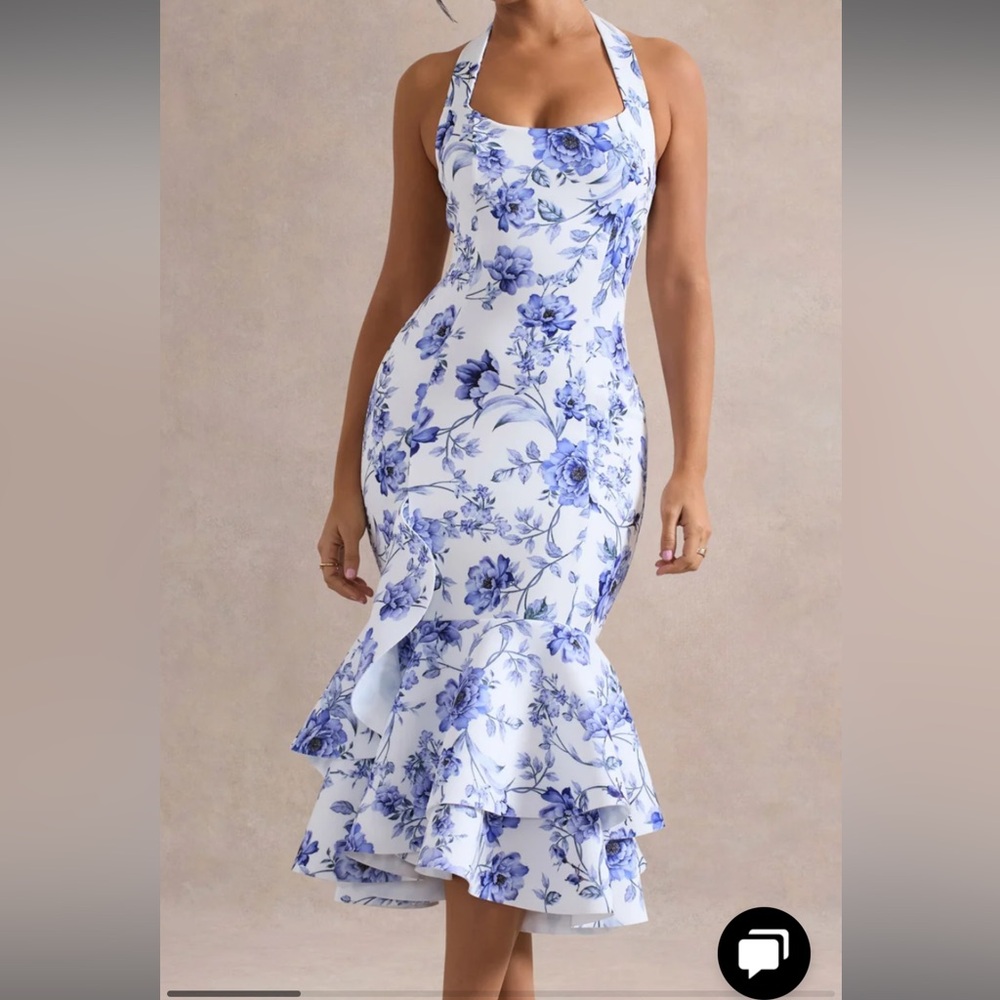 Club L London Blue and White Floral Midi Dress